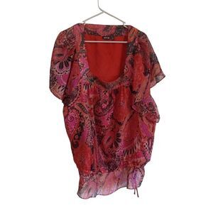 Apt. 9 Red Crew neck‎ red multi color flowy top